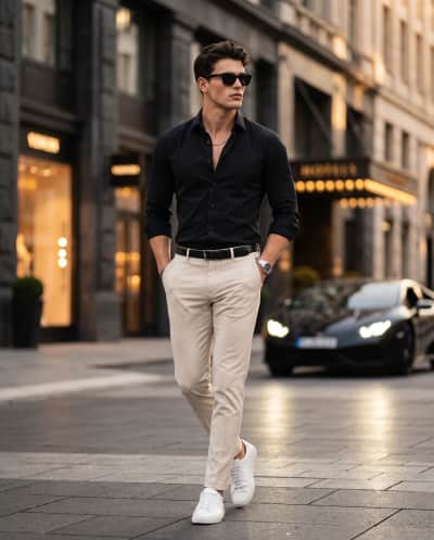 Stylish Man Walking in a Luxury City Street