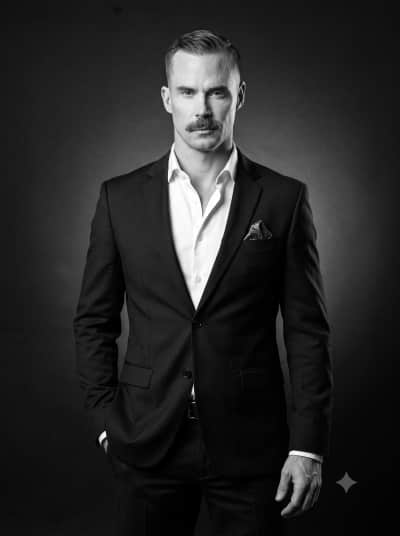 Man in Black Suit Monochrome Portrait