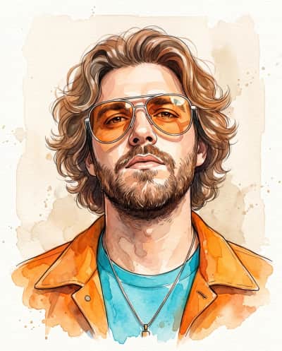 Watercolor Portrait of Man with Orange Aviators