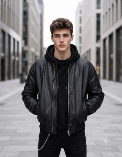 Man in Black Leather Jacket