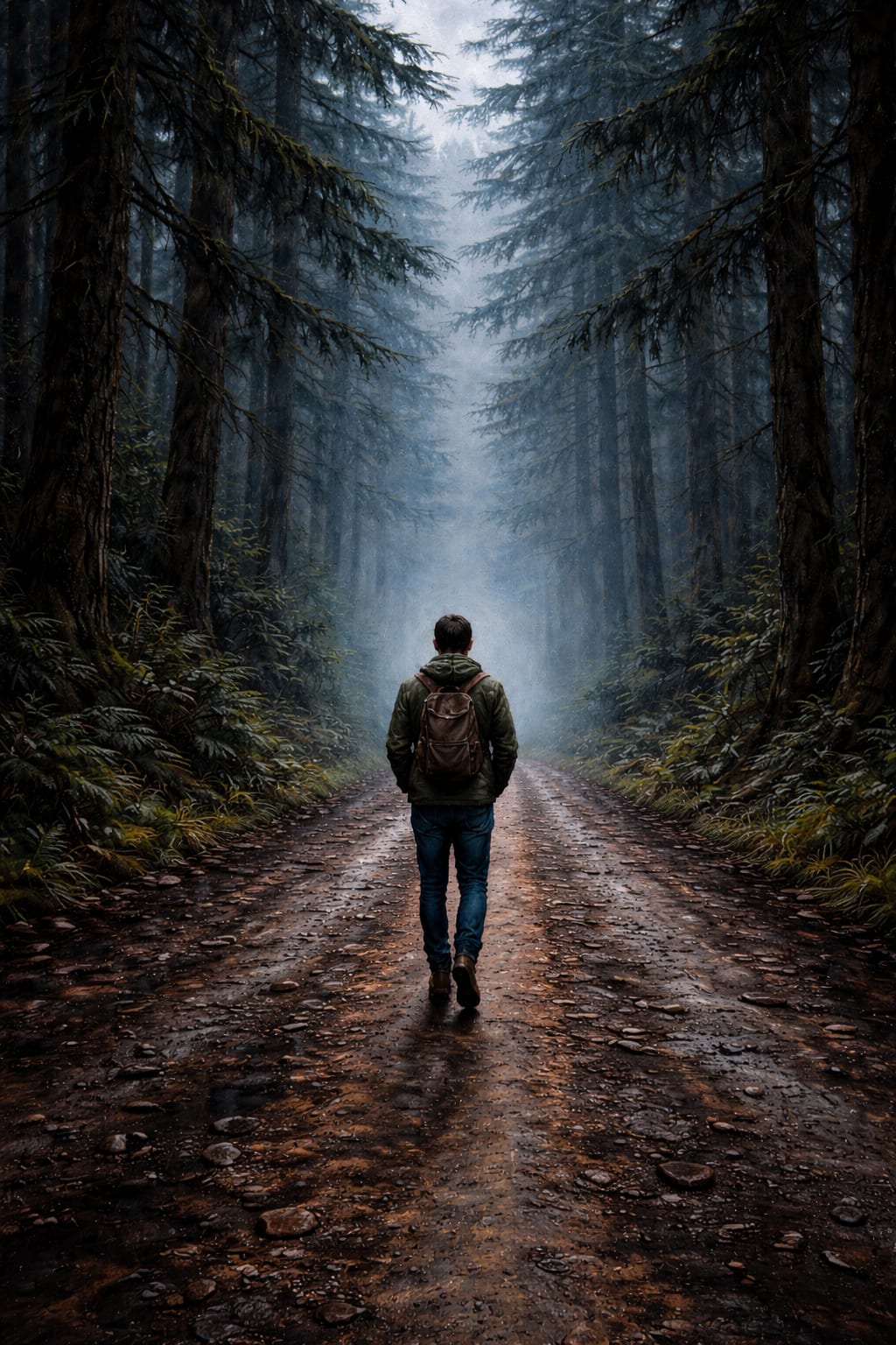 A man walking in the middle of the road.