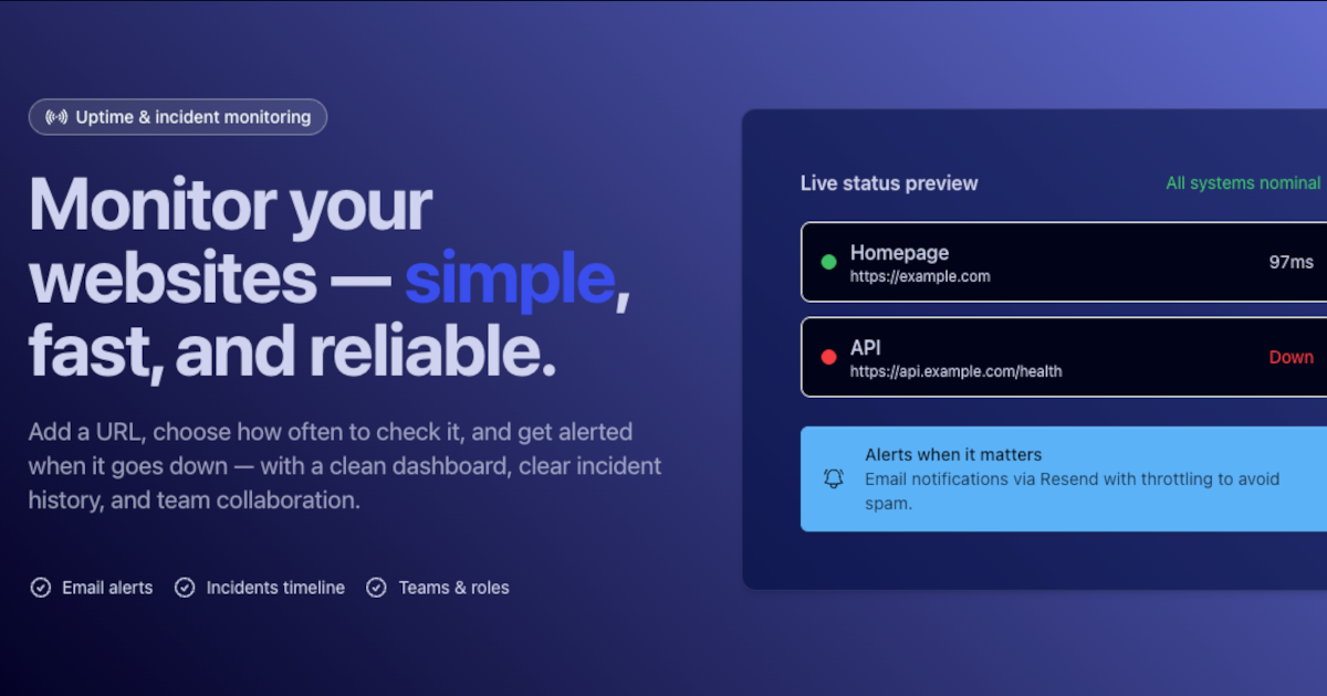 PulseMonitor — Uptime monitoring — screenshot 1 of 2