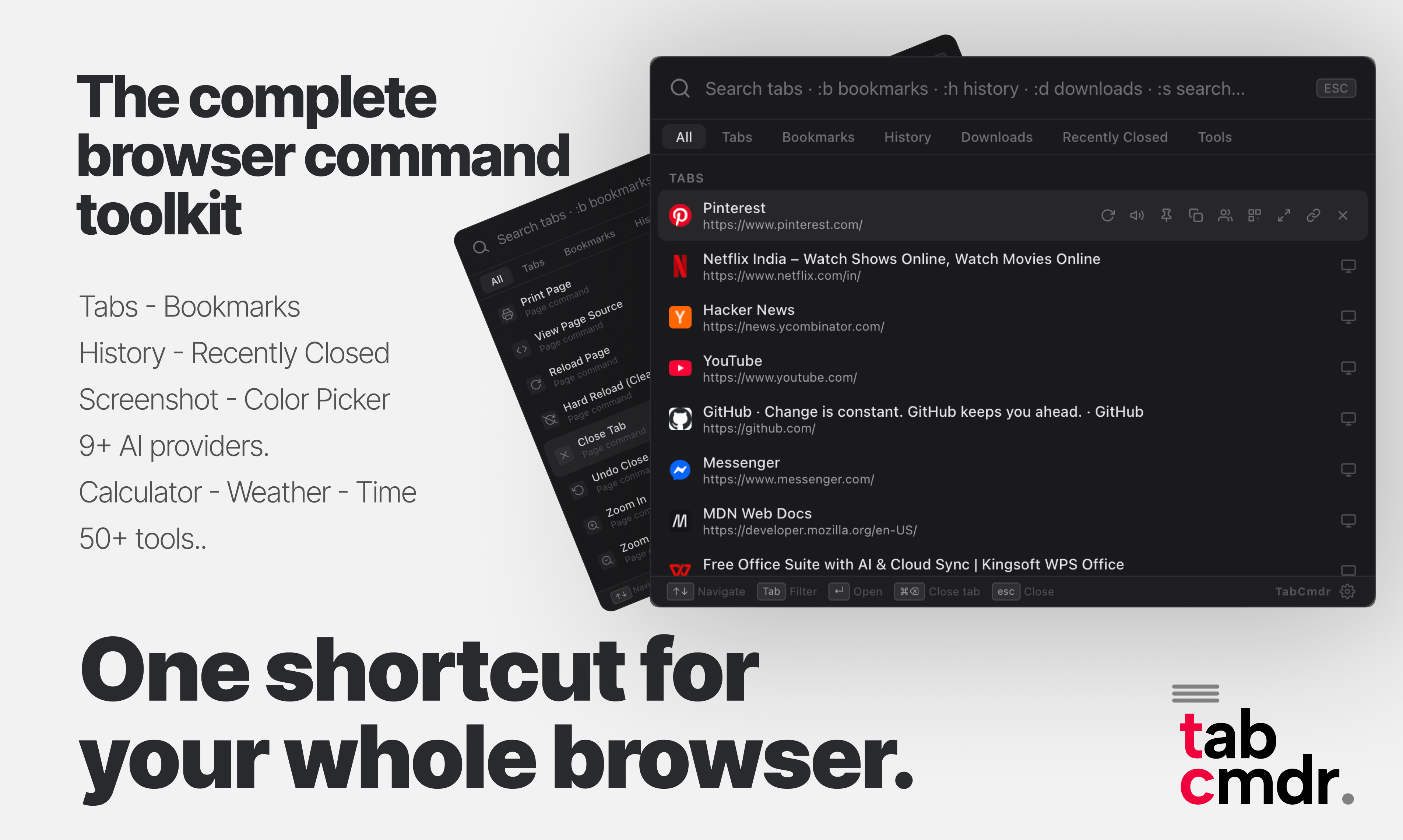 TabCmdr: Command Palette for your browser — screenshot 1 of 2