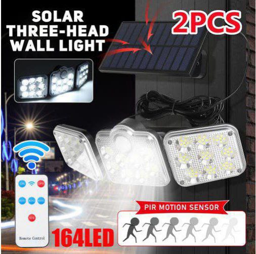 إضاءة جدارية شمسية 3 رؤوس 164 LED (2 قطعة)