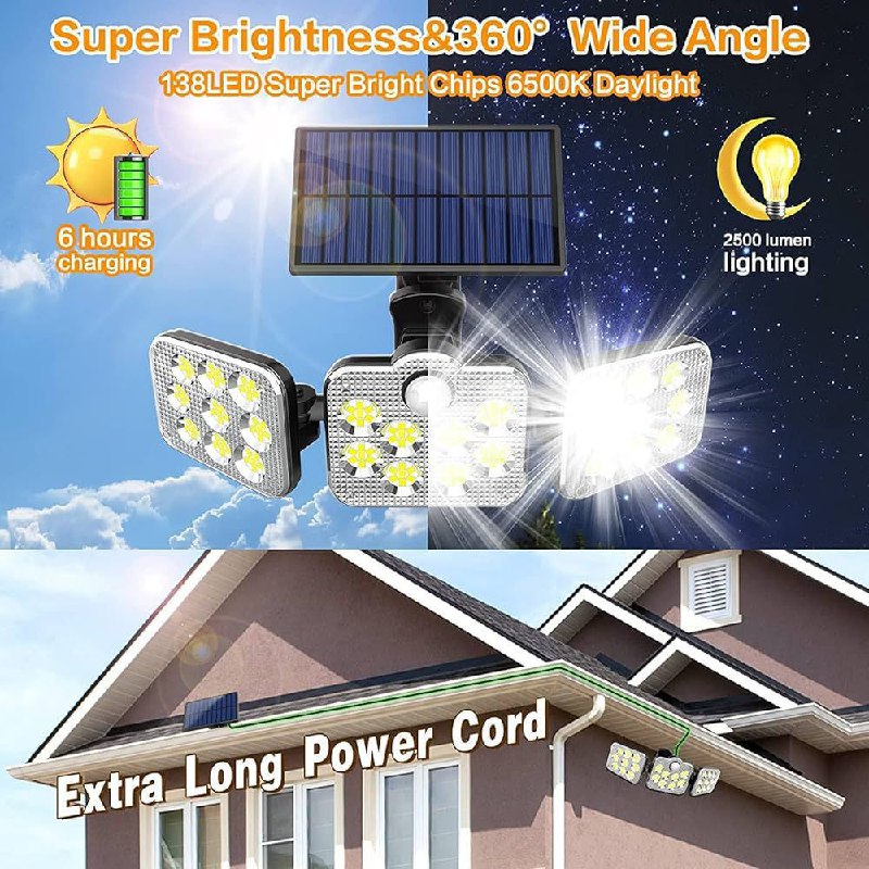 إضاءة جدارية شمسية 3 رؤوس 164 LED (2 قطعة) 4