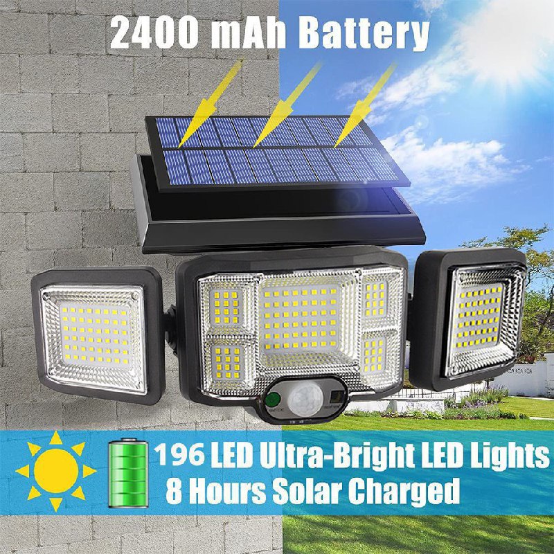 إضاءة جدارية شمسية 3 رؤوس 164 LED (2 قطعة) 5