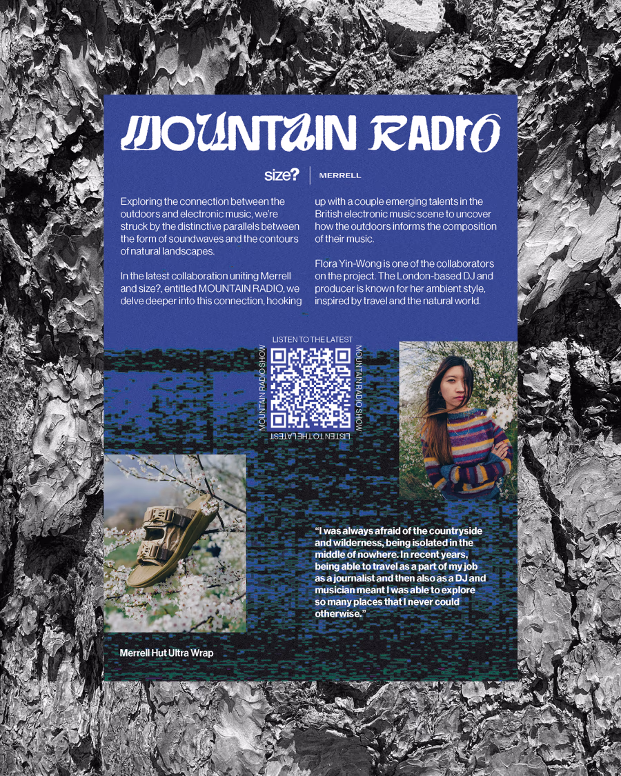 An image of a poster for Merrell. Green background with images and text