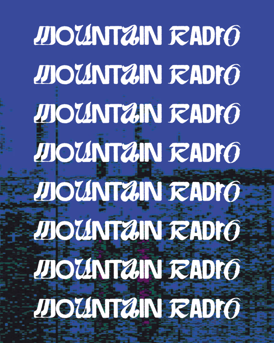 Repeating words Mountain radio poster on an abstract background