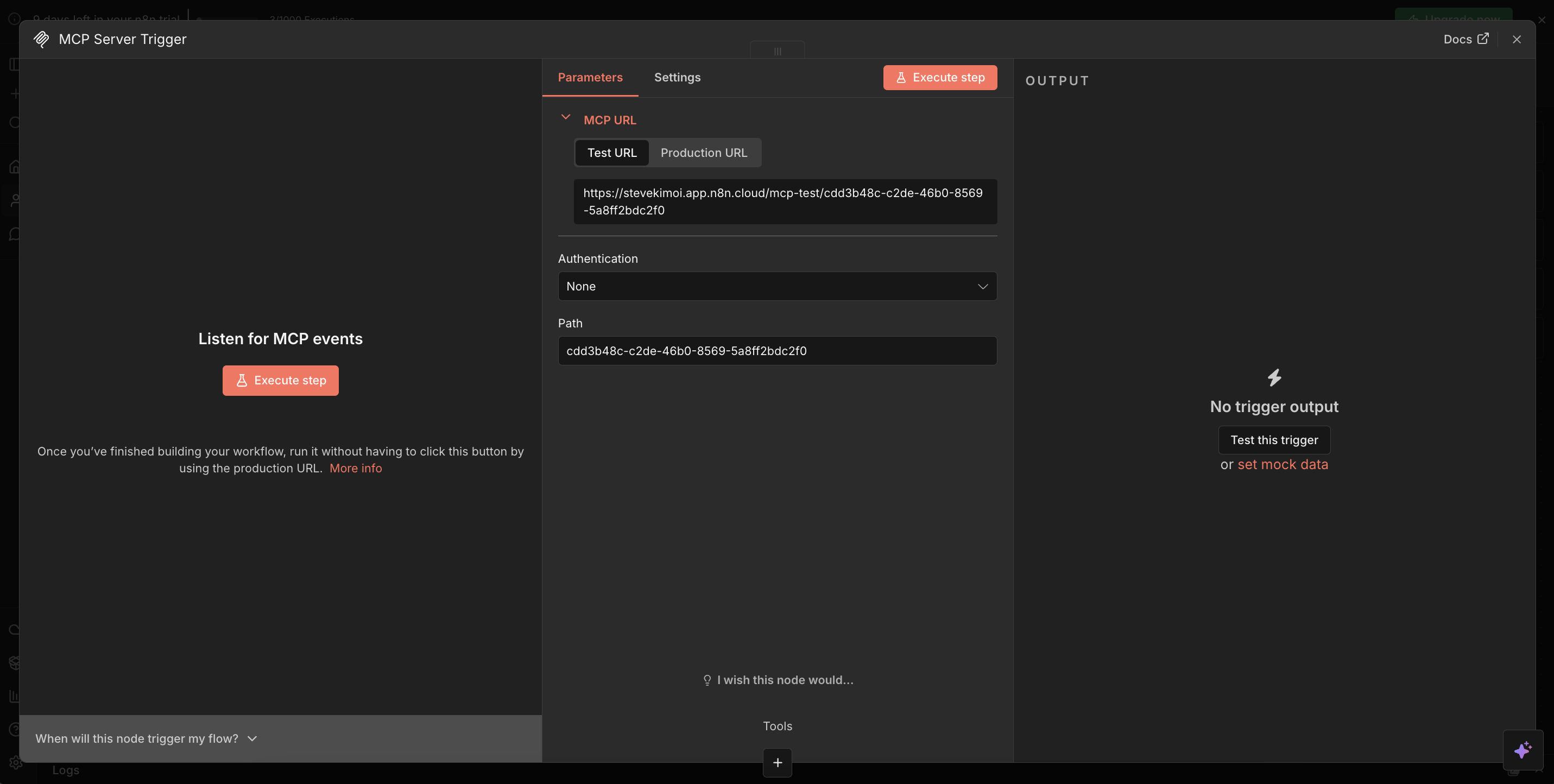 MCP Server triggers node