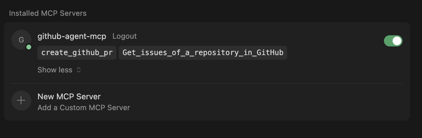 MCP Server connected to cursor