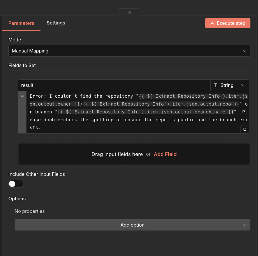 Error message parameters