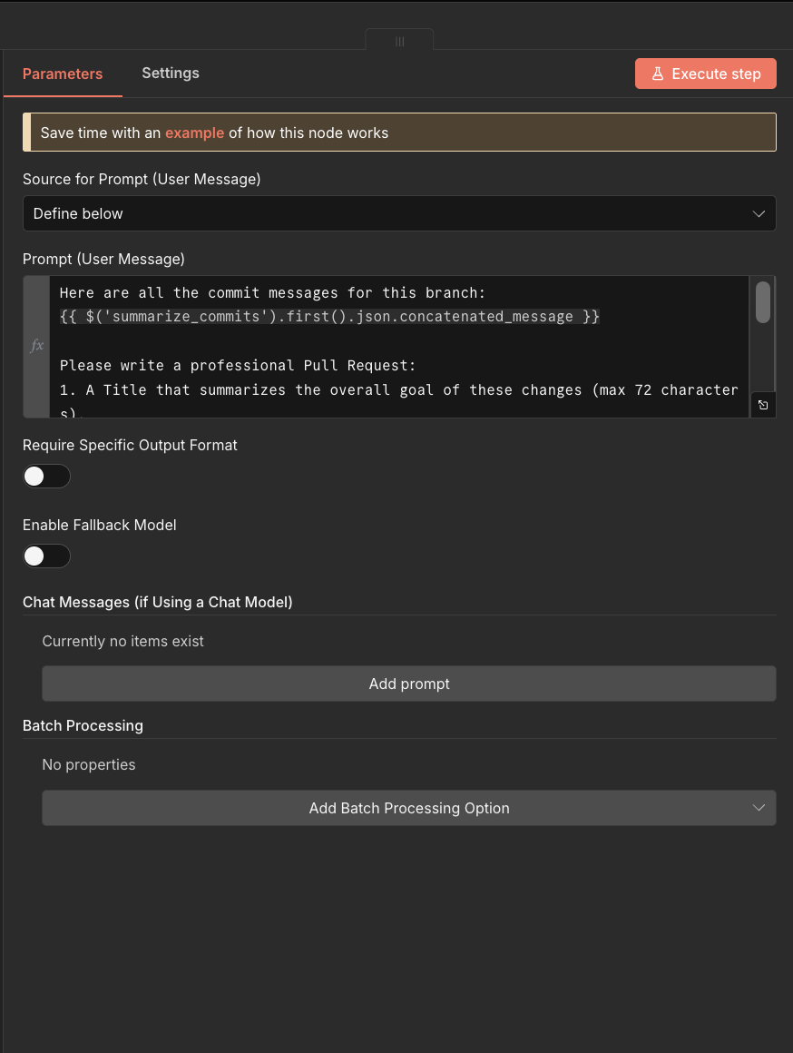 Basic LLM Chain parameters
