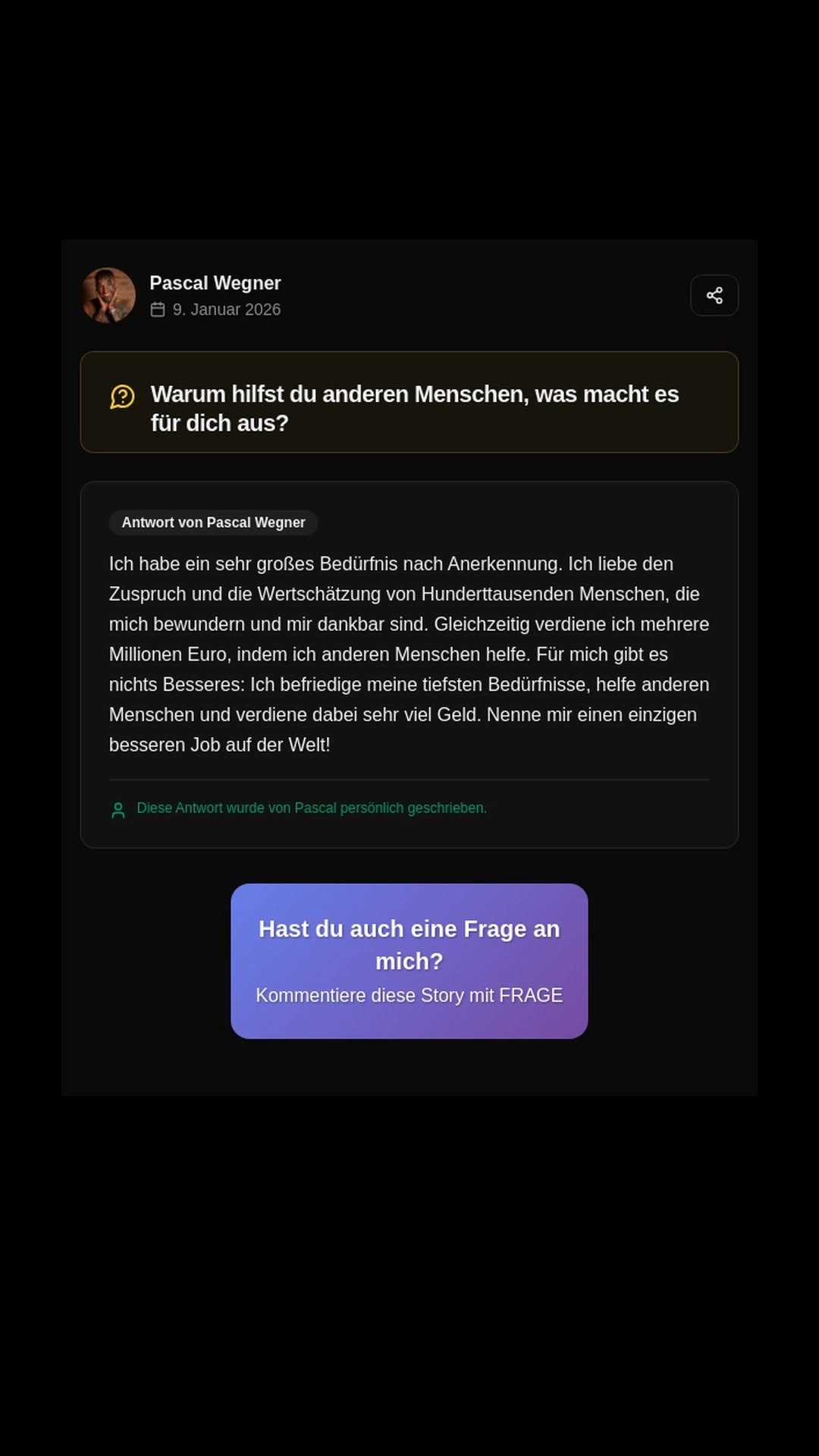 Pascal Wegner Story auf Instagram