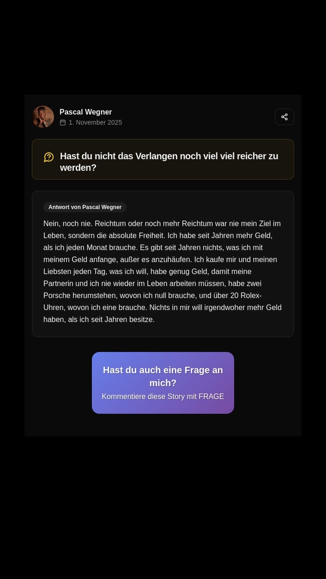 Pascal Wegner Story auf Instagram