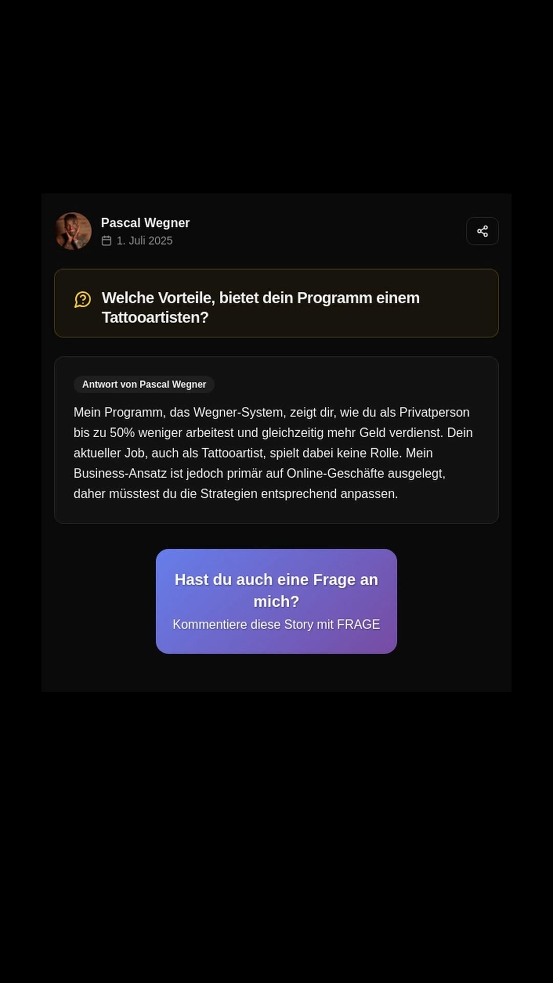 Pascal Wegner Story auf Instagram