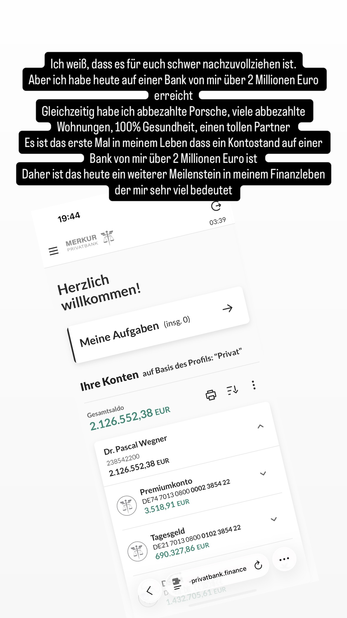 Pascal Wegner Story auf Instagram