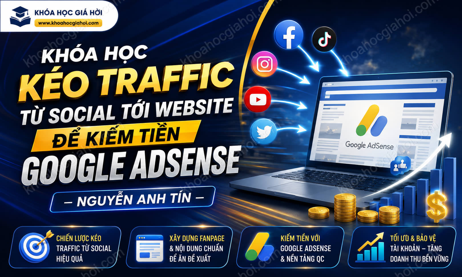 Khóa Học Kéo Traffic Từ Social Tới Website Để Kiếm Tiền Google Adsense – Nguyễn Anh Tín