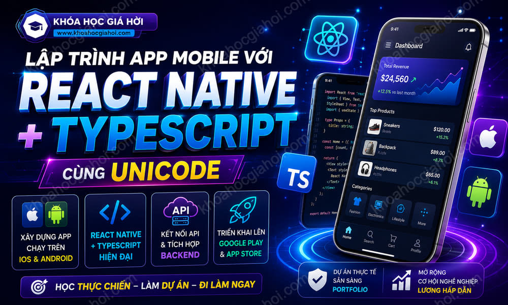 Khóa Học Lập Trình App Mobile Với React Native + TypeScript Cùng Unicode