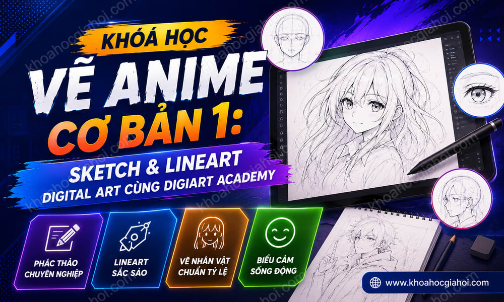 Khoá Học Vẽ Anime Cơ Bản 1: Sketch & Lineart Digital Art Cùng Digiart Academy