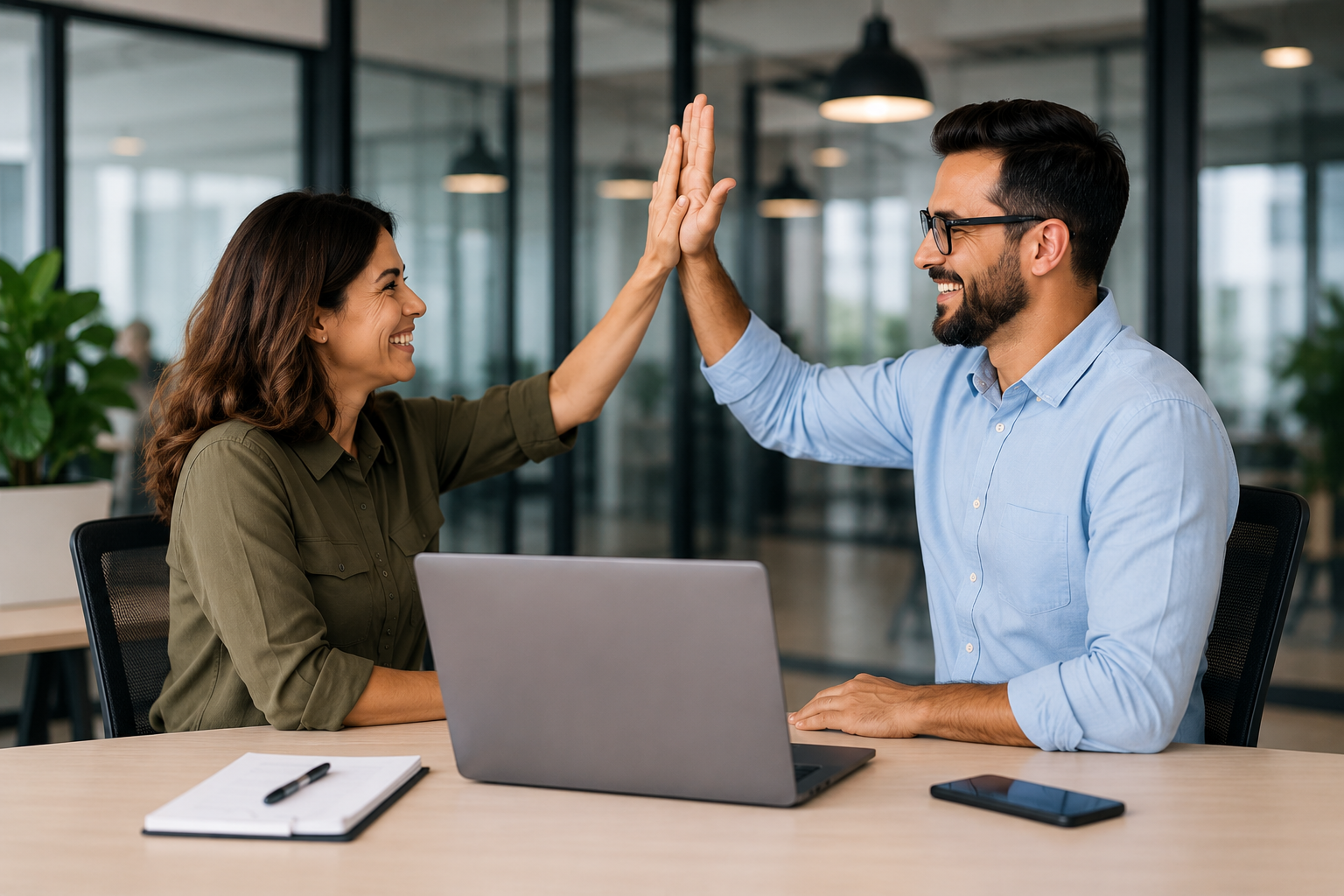 Employee onboarding meeting with manager reviewing training checklist, expectations, and workplace orientation