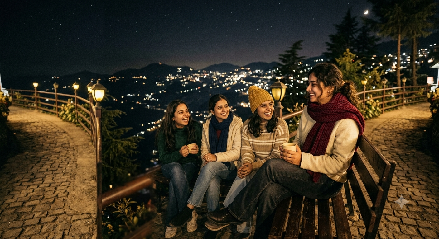 Women travelers enjoying mountain view