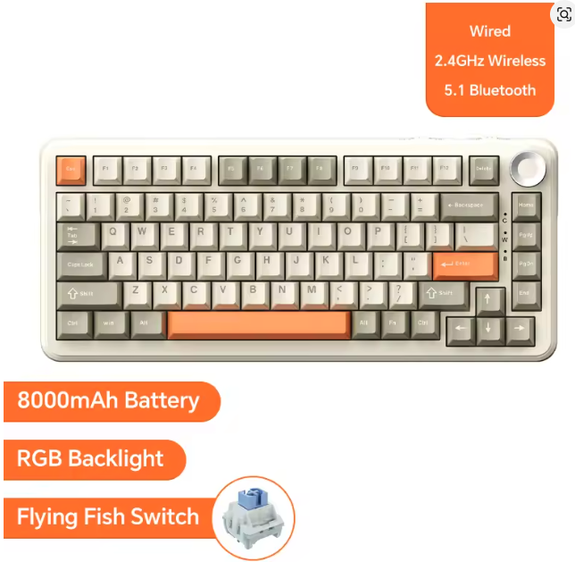 AJAZZ AK820 Pro Wireless Mechanical Keyboard with RGB backlighting and hot-swappable switches