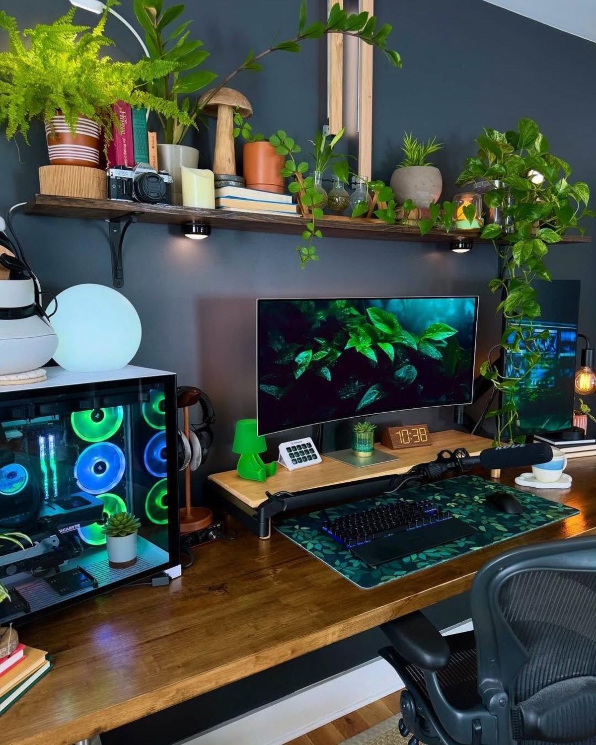 Dark minimal desk setup showing a fully cleared surface after cable management