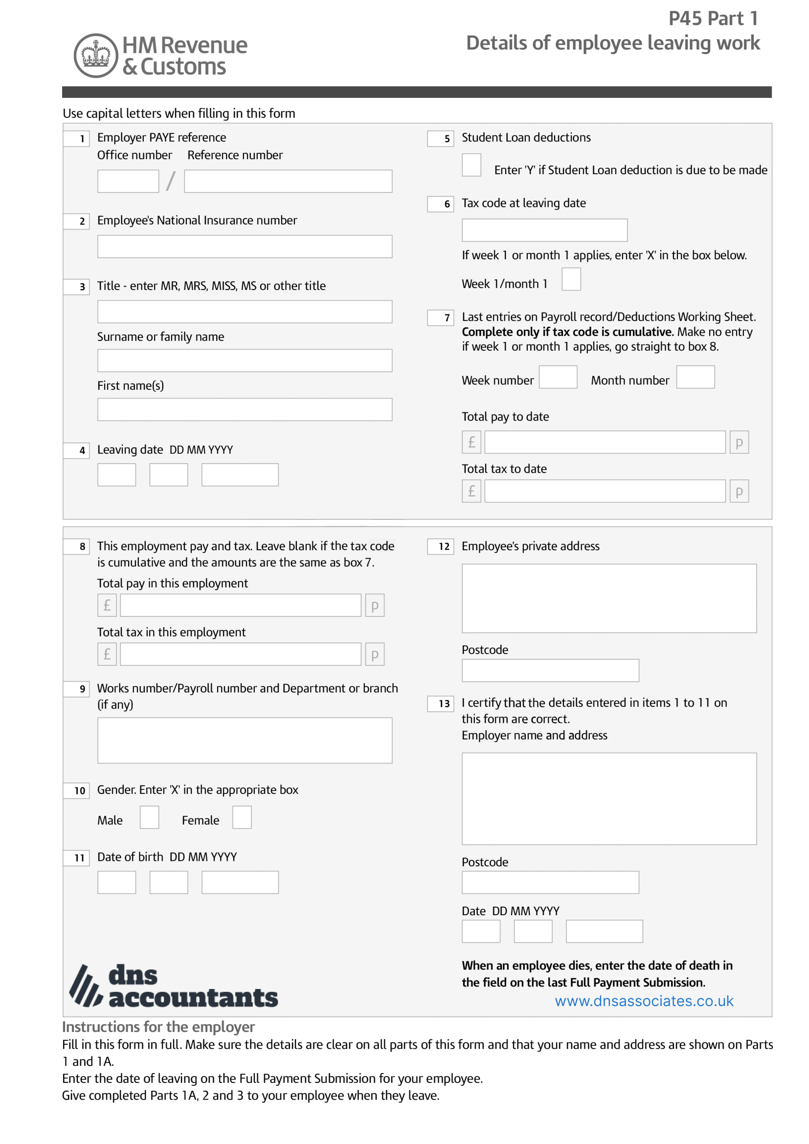 Download Form P45 For Employees Dns Accountants