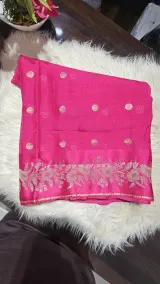 Manipuri Kota Saree with Satin Border & Weaving Design — Blush Pink