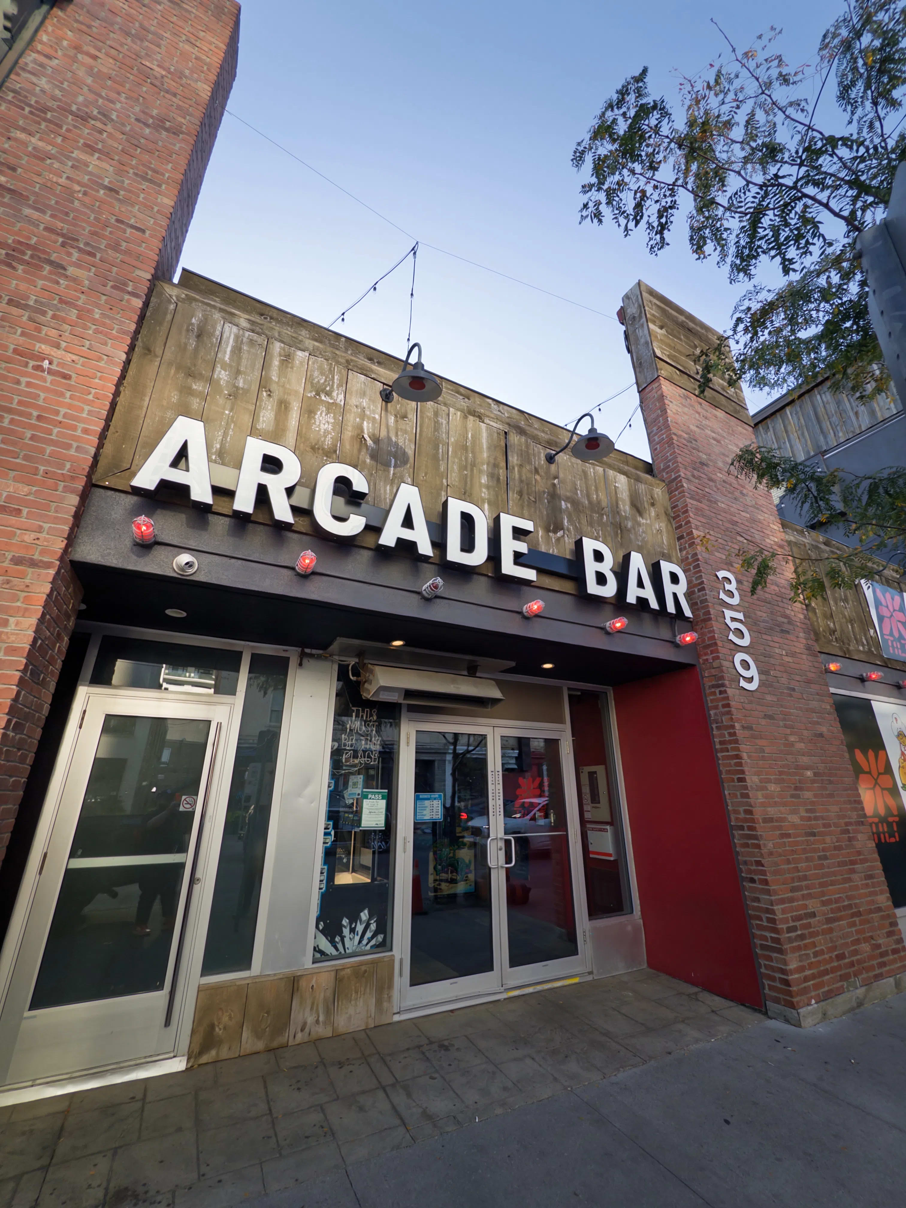 The exterior of Tilt Arcade Bar in London, Ontario.