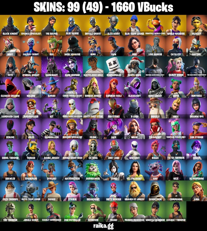 Fortnite Account ( PLAYSTATION / XBOX / PC / MOBILE / NINTENDO ) BLACK KNIGHT, SPARKLE SPECIALIST, THE REAPER, BLUE SQUIRE, ROYALE KNIGHT, FLOSS, NEW STW (99 Skins)