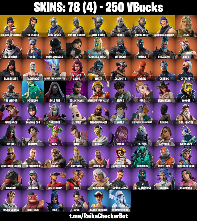 Fortnite Account ( PLAYSTATION / XBOX / PC / MOBILE / NINTENDO ) SPARKLE SPECIALIST, FLOSS, THE REAPER, TAKE THE L, BLUE SQUIRE, ROYALE KNIGHT (78 Skins)