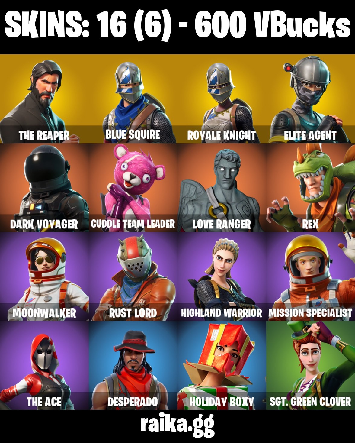 Fortnite Account ( PLAYSTATION / XBOX / PC / MOBILE / NINTENDO ) THE REAPER, BLUE SQUIRE, ROYALE KNIGHT, TAKE THE L, REX, CUDDLE TEAM LEADER (16 Skins)