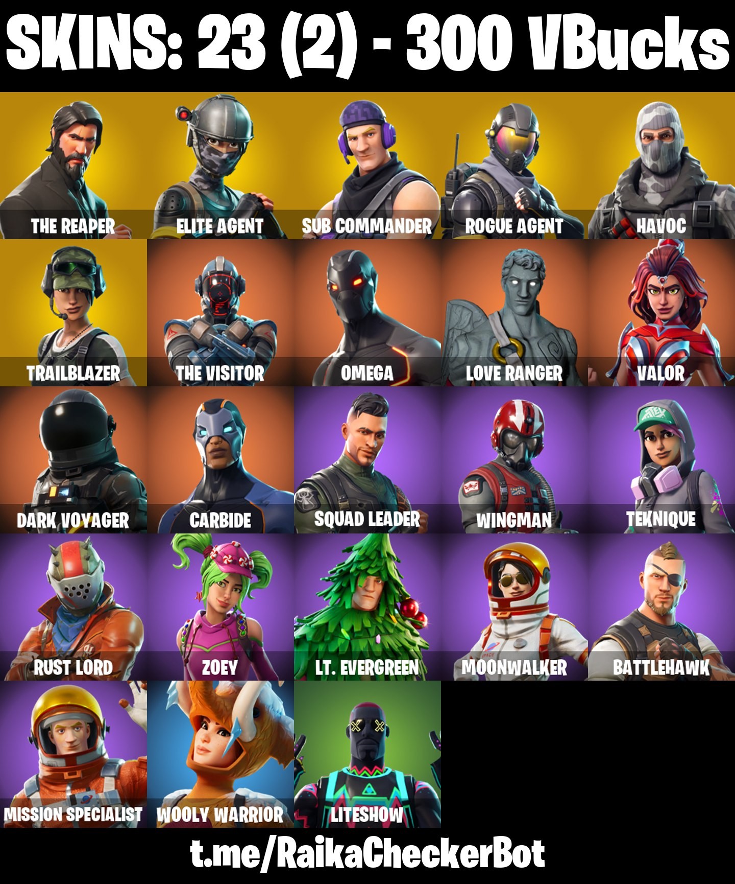 Fortnite Account ( PLAYSTATION / XBOX / PC / MOBILE / NINTENDO ) THE REAPER, TAKE THE L, ELITE AGENT, OMEGA, HAVOC, SUB COMMANDER (23 Skins)