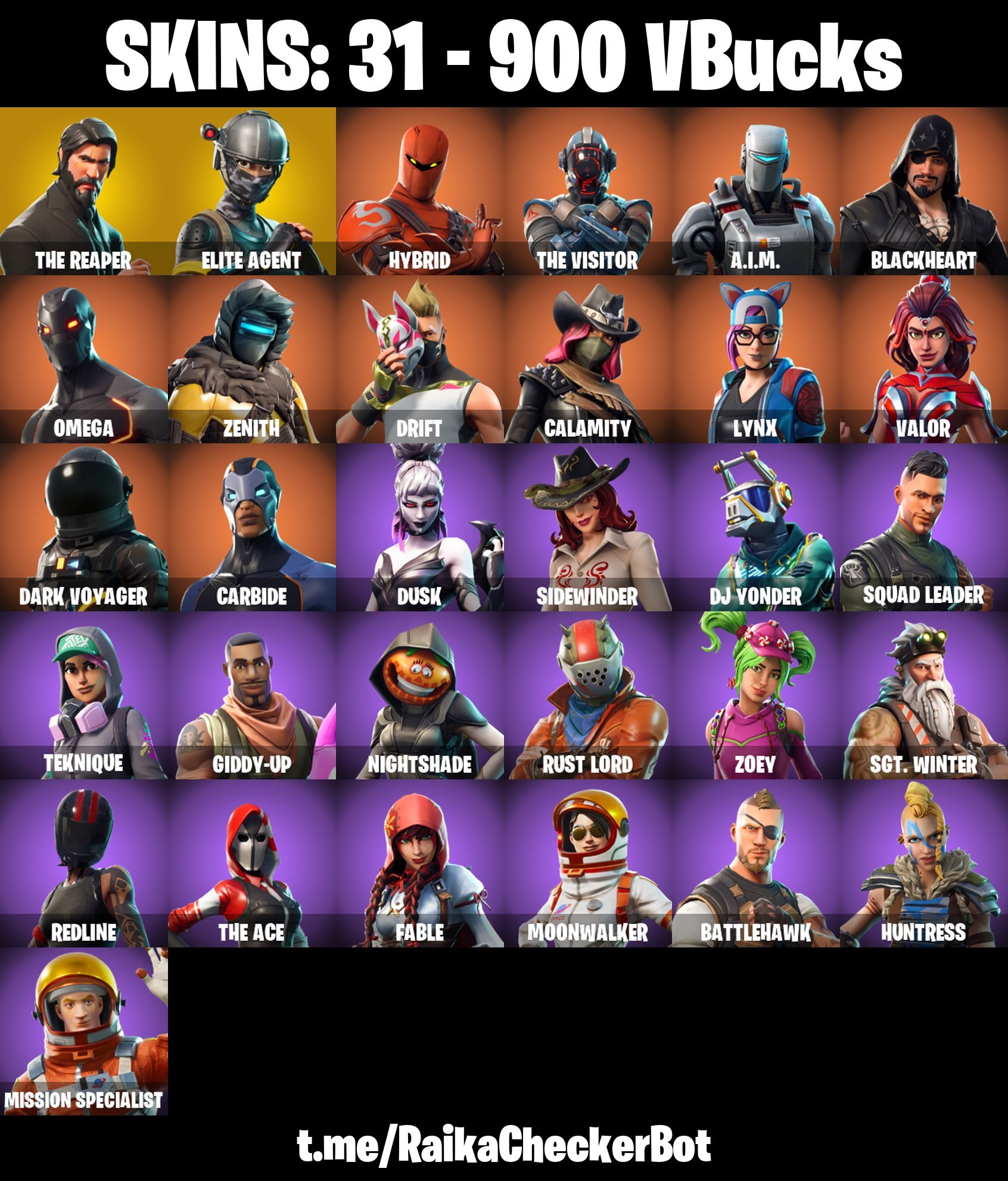 Fortnite Account ( PLAYSTATION / XBOX / PC / MOBILE / NINTENDO ) THE REAPER, 900 V-BUCKS, ELITE AGENT, MAKO (31 Skins)