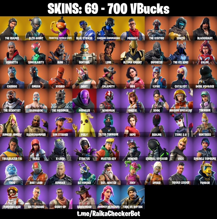 Fortnite Account ( PLAYSTATION / XBOX / PC / MOBILE / NINTENDO ) THE REAPER, ELITE AGENT, FISHSTICK (WORLD CUP), TAKE THE L, RUIN, OMEGA (69 Skins)