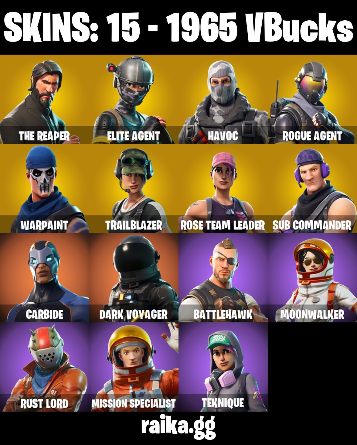 Fortnite Account ( PLAYSTATION / XBOX / PC / MOBILE / NINTENDO ) The Reaper, OG STW, Elite Agent, Take The L, Havoc, Sub Commander (15 Skins)