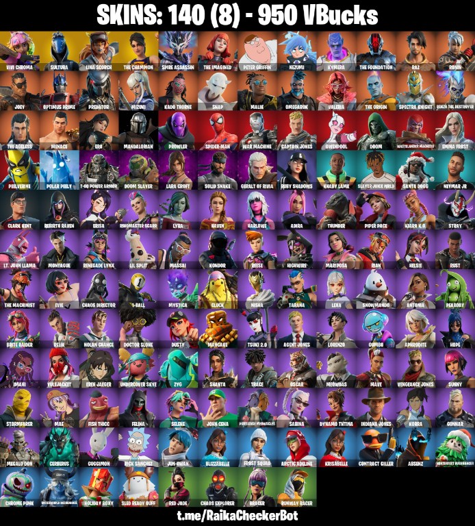 Fortnite Account ( PLAYSTATION / XBOX / PC / MOBILE / NINTENDO ) Lara Croft, The Champion, Vivi Chroma, Lina Scorch, Sultura, 950 V-Bucks (140 Skins)