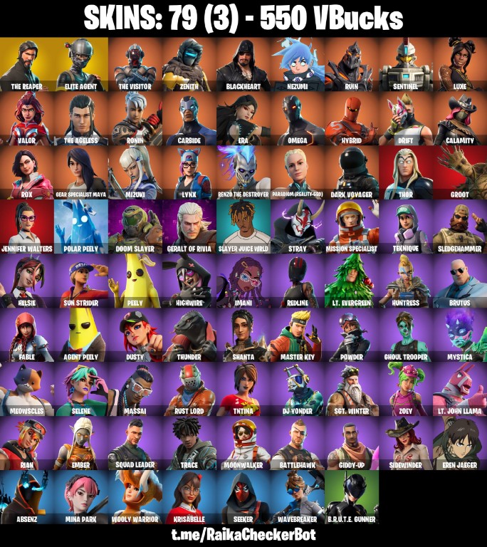 Fortnite Account ( PLAYSTATION / XBOX / PC / MOBILE / NINTENDO ) (The Reaper, Elite Agent, Omega, Take the L, Hybrid, Mako) (79 Skins)