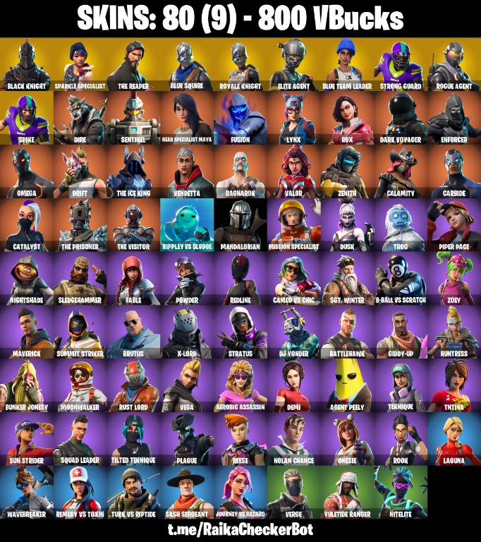 Fortnite Account ( PLAYSTATION / XBOX / PC / MOBILE / NINTENDO ) (Black Knight, Sparkle Specialist, Floss, The Reaper, Blue Squire, Royale Knight) (80 Skins)