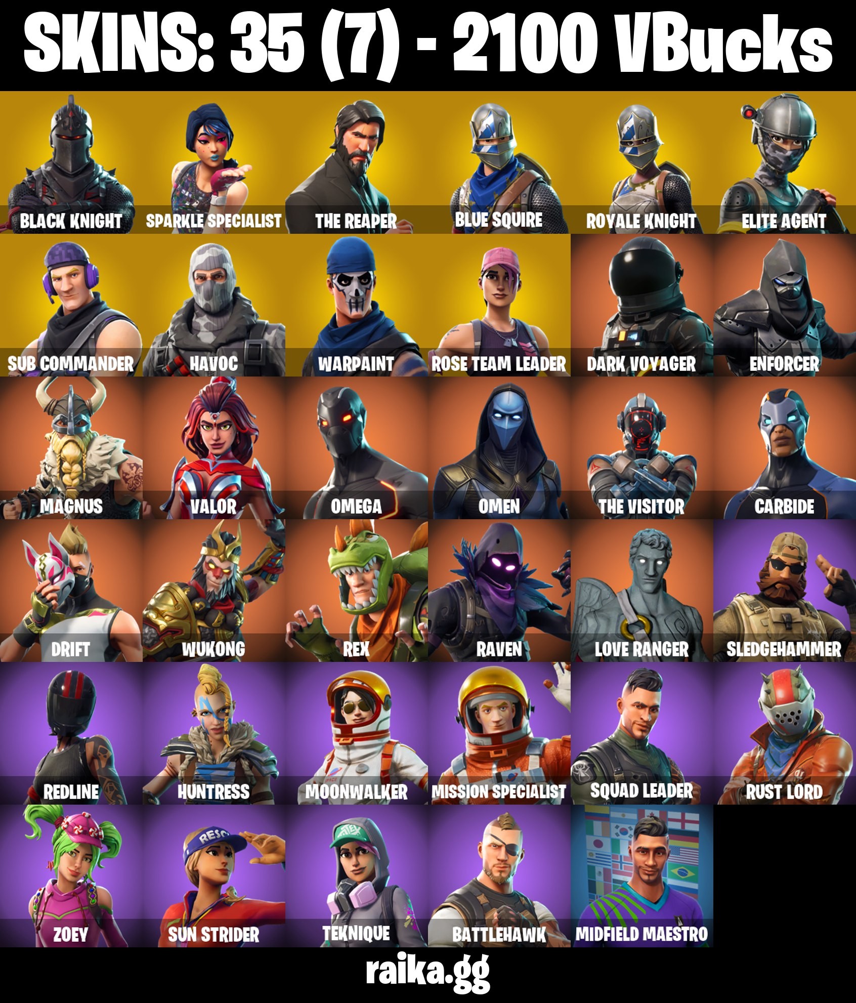 Fortnite Account ( PLAYSTATION / XBOX / PC / MOBILE / NINTENDO ) (Black Knight, 2100 V-BUCKS, Sparkle Specialist, The Reaper, Mako, Floss, Take The L, OG STW) (35 Skins)