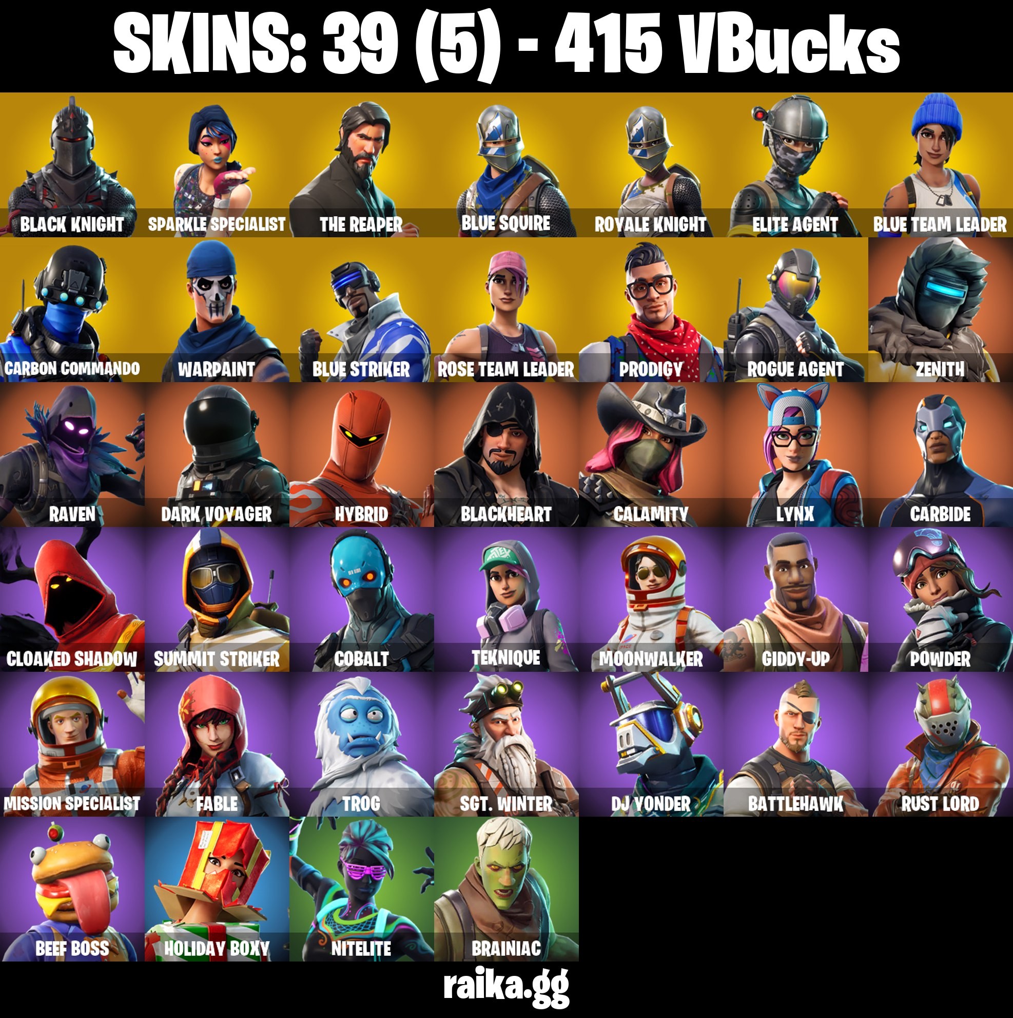Fortnite Account ( PLAYSTATION / XBOX / PC / MOBILE / NINTENDO ) (Black Knight, Sparkle Specialist, Floss, The Reaper, Take The L, Mako, AC/DC, Blue Squire) (39 Skins)