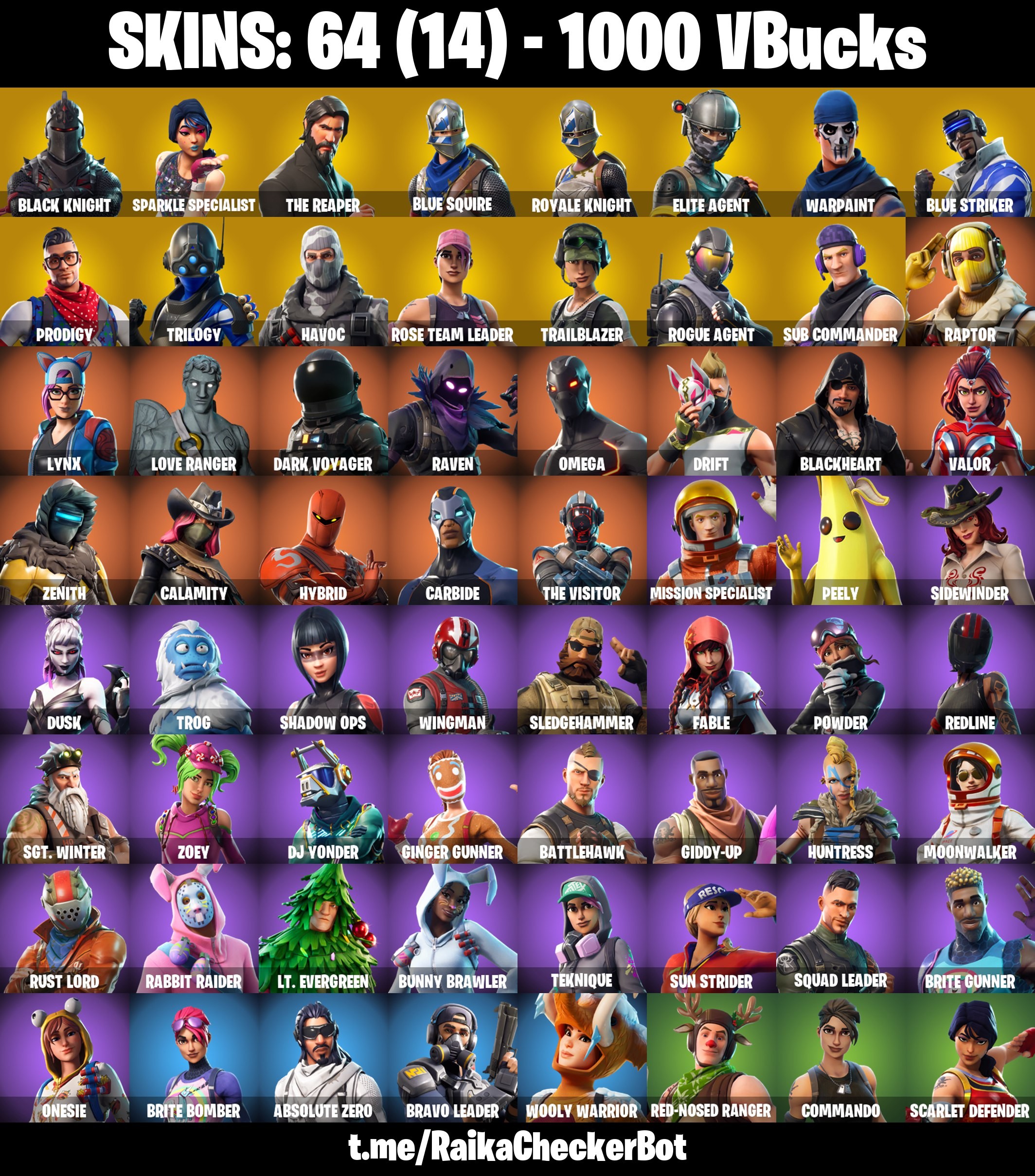 Fortnite Account ( PLAYSTATION / XBOX / PC / MOBILE / NINTENDO ) (Black Knight, Sparkle Specialist, Floss, The Reaper, Take The L, Blue Squire, OG STW) (64 Skins)