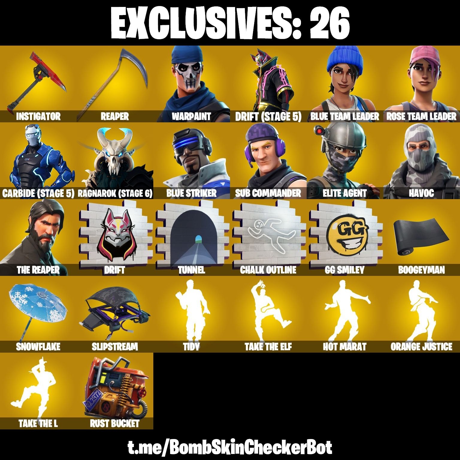 Fortnite Account ( PLAYSTATION / XBOX / PC / MOBILE / NINTENDO ) The Reaper, Hot Marat, OG STW, Take The L, Elite Agent, Havoc, Tidy, Take The Elf, Sub Commander, Ragnarok (Stage 6) (129 Skins)