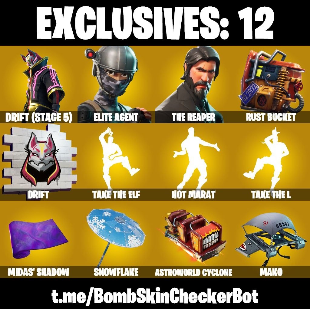 Fortnite Account ( PLAYSTATION / XBOX / PC / MOBILE / NINTENDO ) The Reaper, Hot Marat, Take The L, Mako Glider, Elite Agent, Take The Elf (64 Skins)