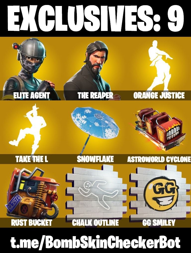 Fortnite Account ( PLAYSTATION / XBOX / PC / MOBILE / NINTENDO ) The Reaper, Take The L, Rogue Agent, Elite Agent, Spiderman, Rust Bucket (23 Skins)