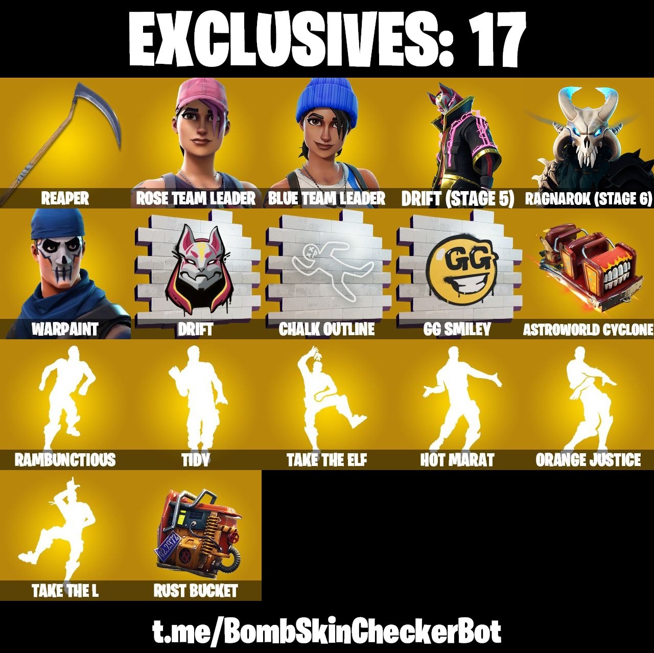 Fortnite Account ( PLAYSTATION / XBOX / PC / MOBILE / NINTENDO ) Hot Marat, OG STW, Take The L, Rogue Agent, Rambunctious, Tidy, Take The Elf, Ragnarok (Stage 6), Rust Bucket, Reaper Axe (113 Skins)
