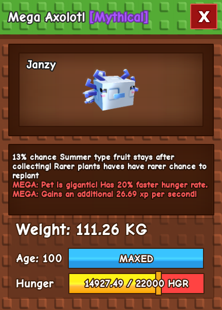 Level 100 Mega Titanic Axolotl | 111.26 KG | Biggest Axolotl | 1 of 1 | Giant Axolotl | Huge Axolotl | Titan Axolotl