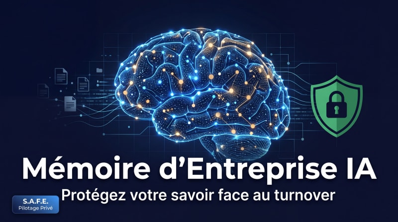 Cerveau numérique composé de nœuds interconnectés représentant la mémoire institutionnelle d'une PME protégée par l'IA souveraine