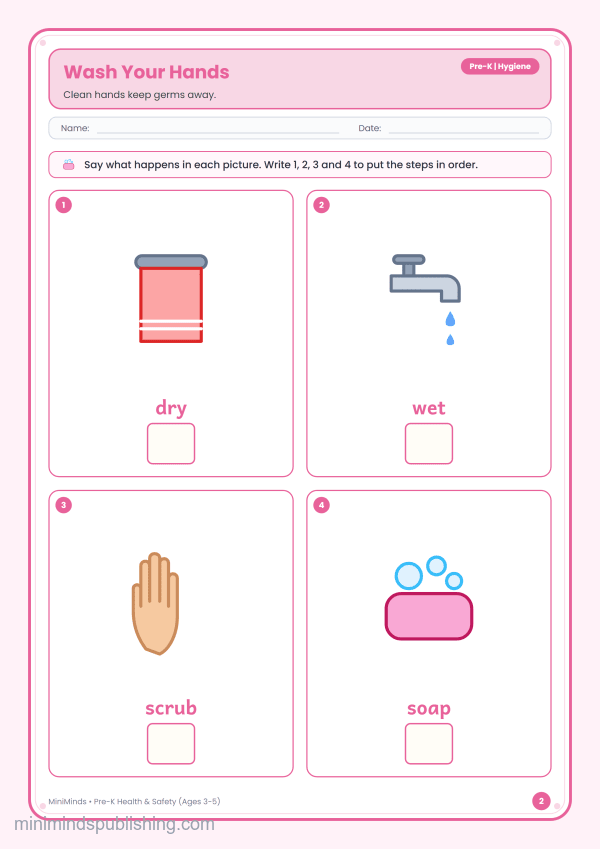 Wash Your Hands — free printable Pre-K health & safety worksheet for ages 3-5